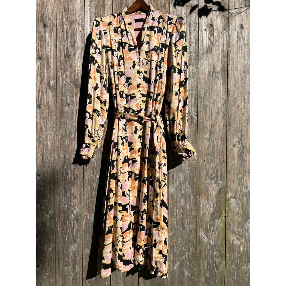 Stine Goya Amelie Swan Print Long Sleeve Midi Dress Sz M LNWOT